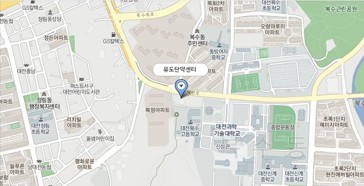 탄약센터 지도 이미지 : 대전과학기술대학교 정문앞에서 진행방향으로 100M 직진후 좌측에 위치